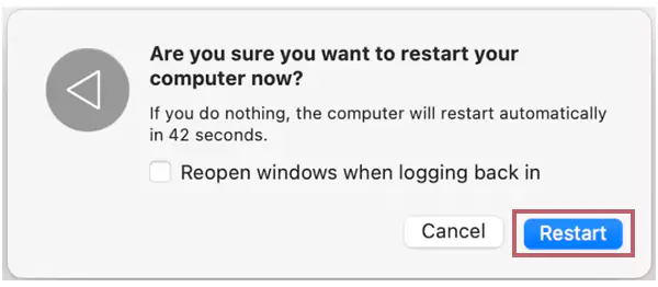 Click on the Restart option to restart MacBook Pro