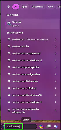 Search ‘Services.msc’