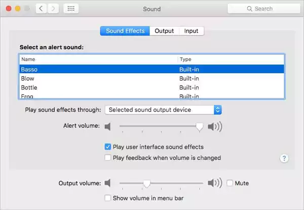 Sound section on Mac