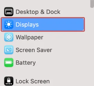 From the list of options, click on Displays 
