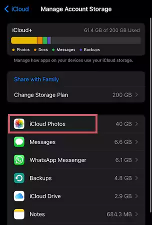 In this menu hit iCloud Photos