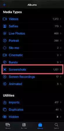 Locate and click on Screenshots