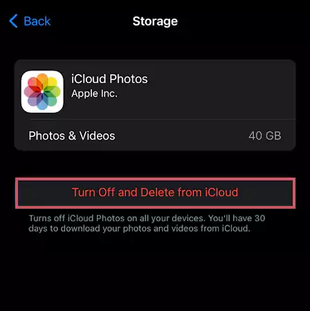 Press Turn Off and Delete from iCloud