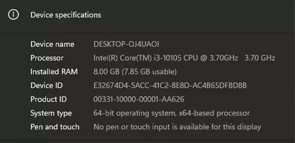 Detailed specs for your system