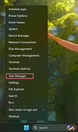 From these options, hit Task Manager.