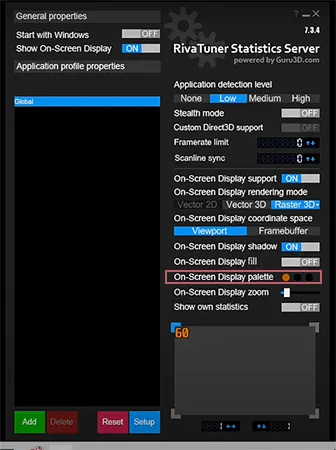 Hit the On-Screen Display palette option.