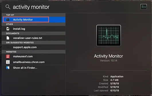 In the search bar, type and hit Activity Monitor.