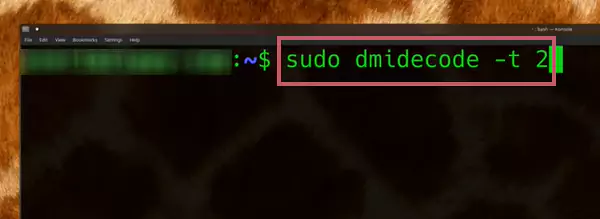 In the space type in sudo dmidecode t 2 and hit Enter