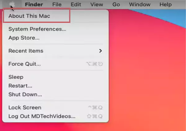 In this drop down menu choose About This Mac
