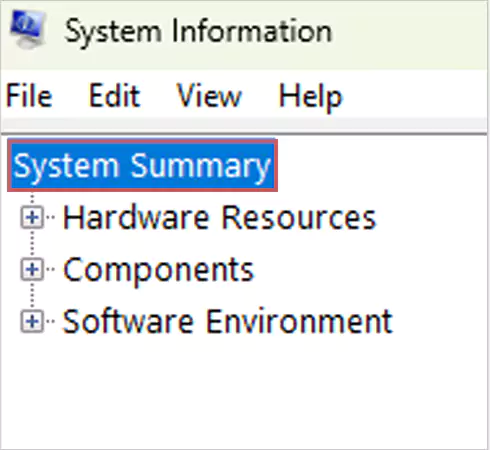 Make sure that on this page System Summary is selected