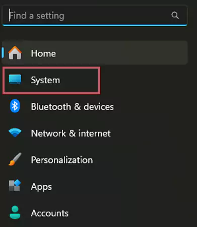 Select System from the option on the left