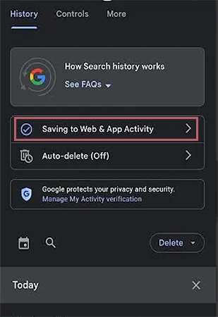 Selecting to web and app activity