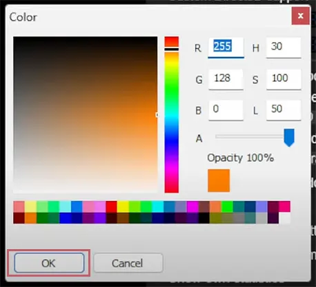 You can customize the color according to the game’s background, and then select OK.