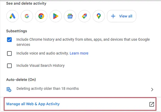 choose manage all web and app activity