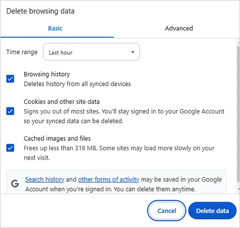 delete browsing data