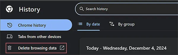 selecting delete browsing data