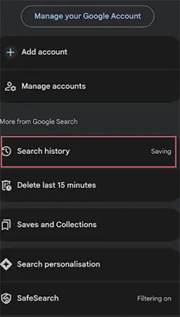 selecting search history